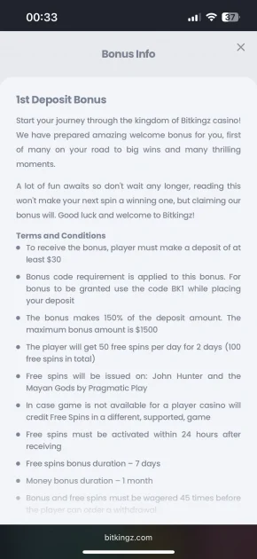 bitkingz casino bonus