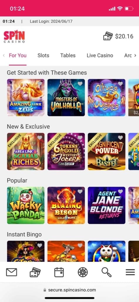 Spin Casino Screen