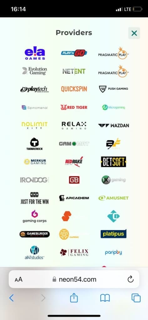 Neon54 providers list