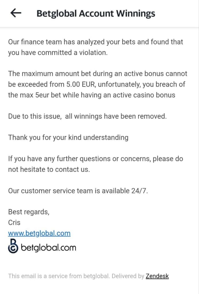 BetGlobal Casino screen