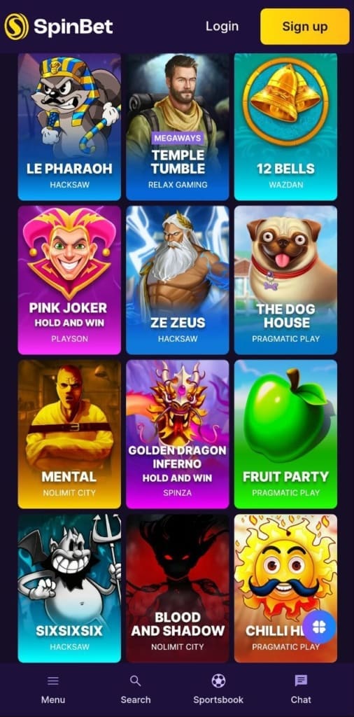Spinbet Casino Games