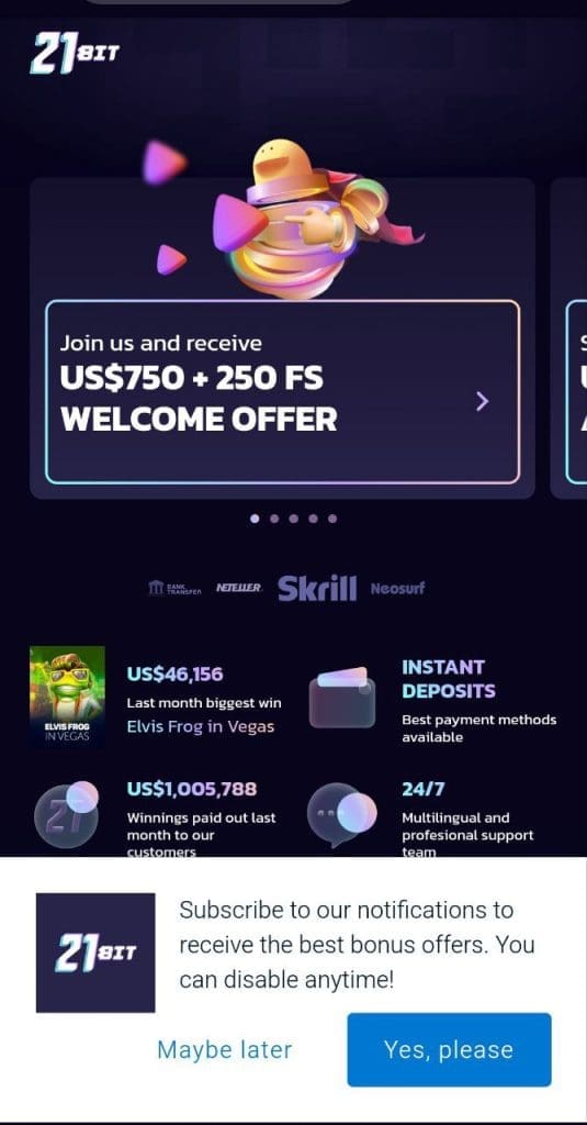 21bit Casino screen