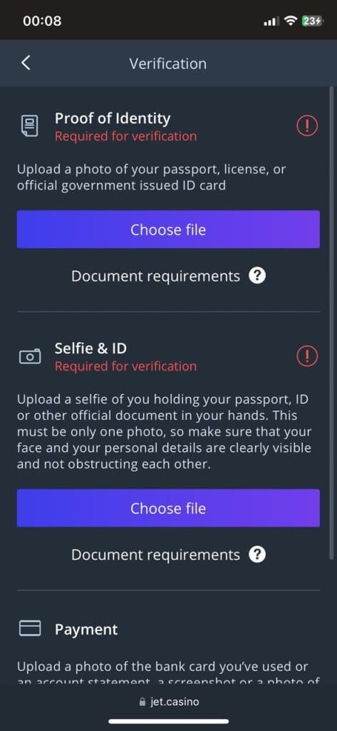 Jet Casino support
