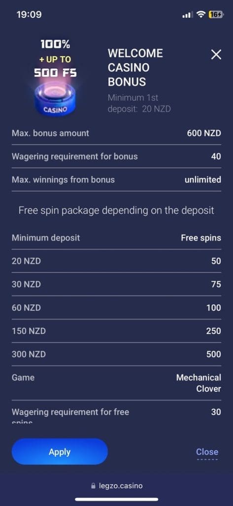 Legzo Casino Bonus