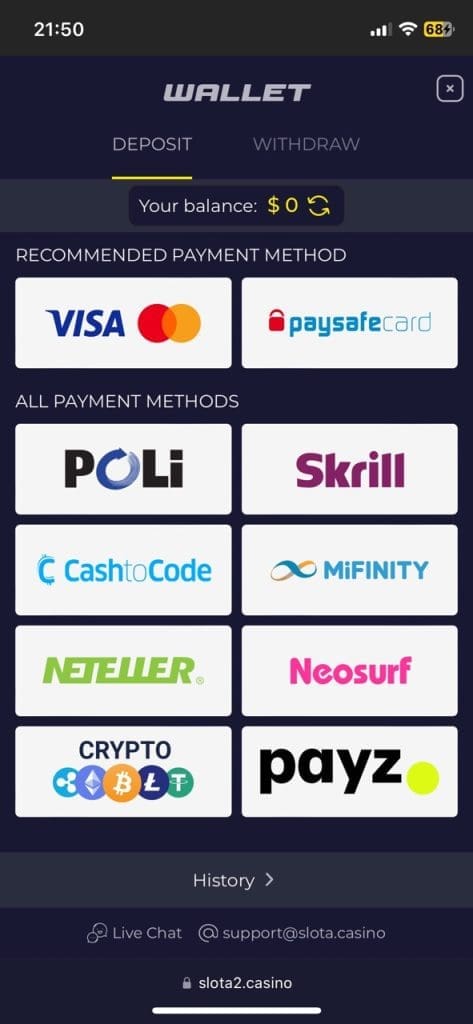 Slota Casino deposit