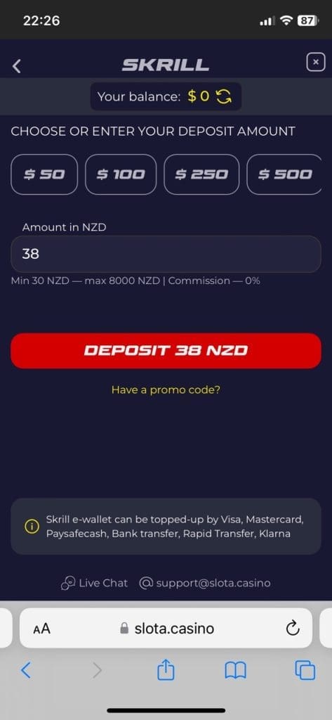 Slota Casino deposit