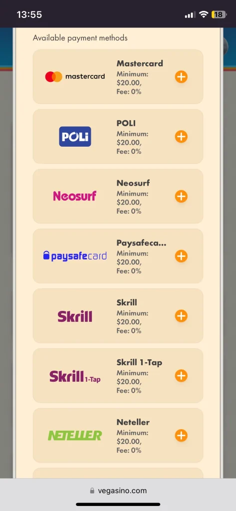 Vegasino Casino payment
