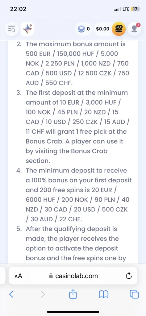 Casino Lab Bonus
