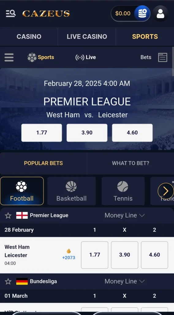 Cazeus casino Sport