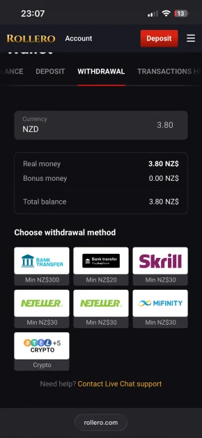 rollero casino withdrawal