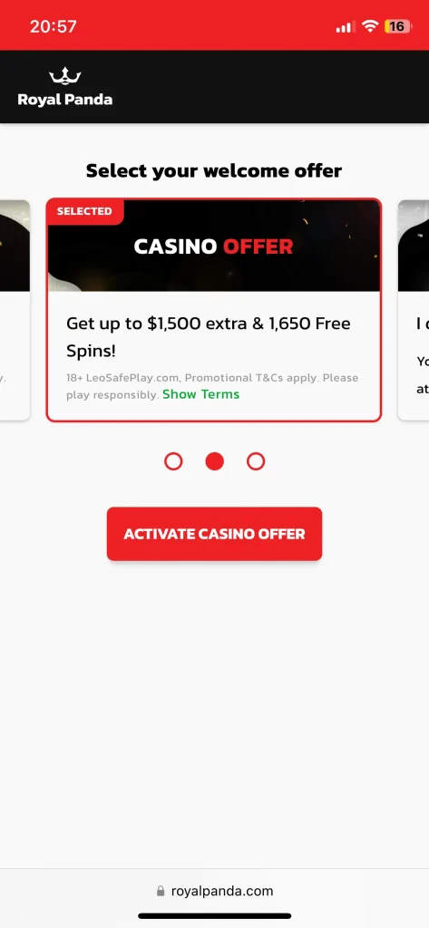 Royal Panda Casino bonus