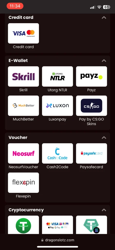 DragonSlots casino payment