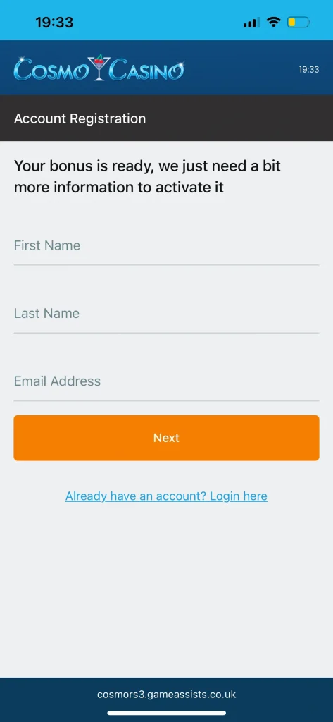 cosmo casino login