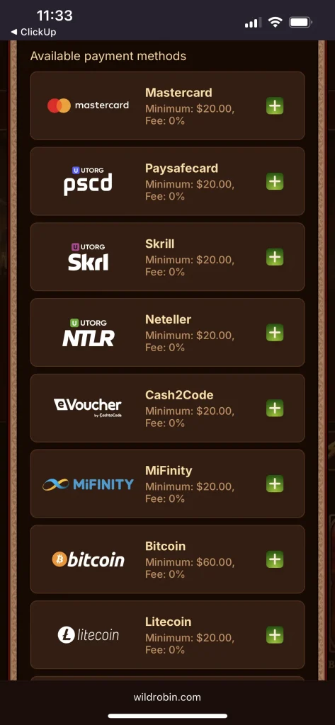 Wild Robin Casino deposit