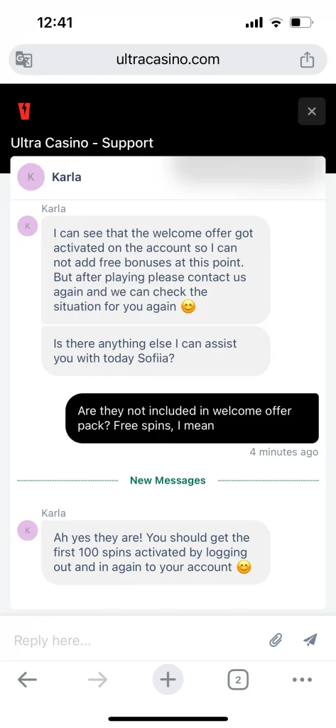 UltraCasino support