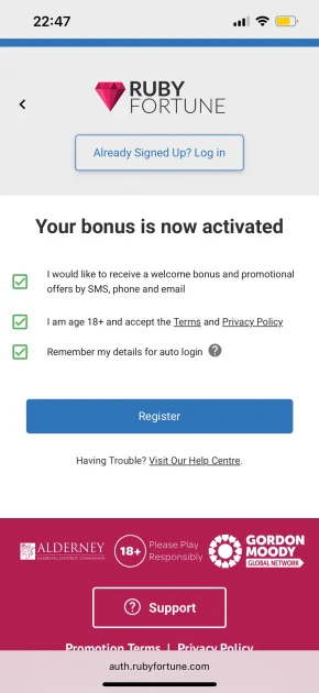 ruby fortune casino registration