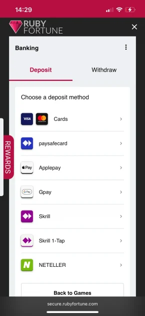 ruby fortune casino deposit
