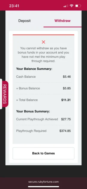ruby fortune casino withdraw