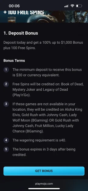 Play Mojo Casino deposit