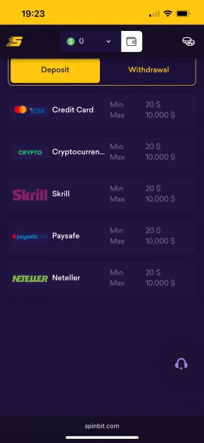 SpinBit Casino Deposit