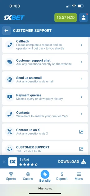 1xBet Casino Support