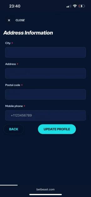 BetBeast Casino registration