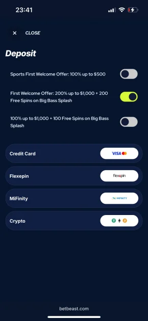 BetBeast Casino deposit