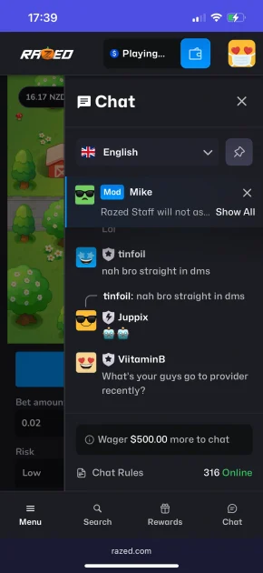 Razed Casino Chat