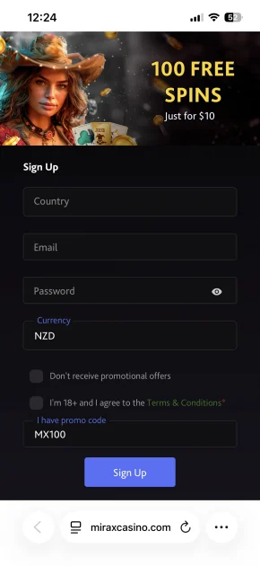 mirax casino sing up
