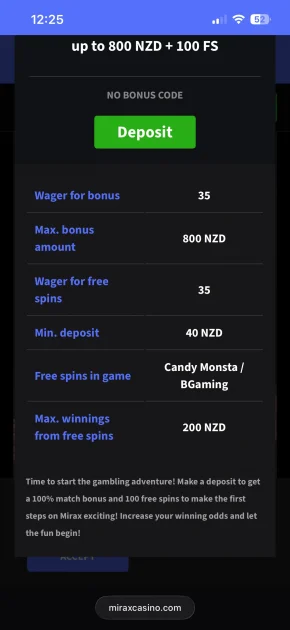 mirax casino deposit