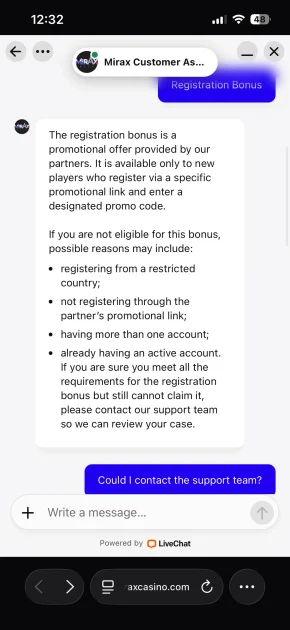 mirax casino support