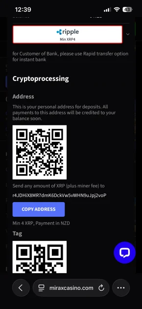 mirax casino payment