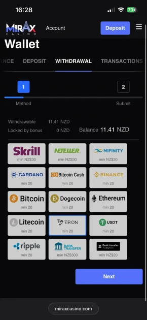 mirax casino withdrawal